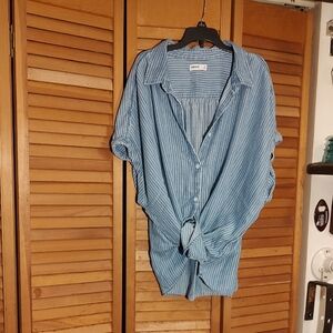 Casual Striped Button-Down Shirt in Blue and White